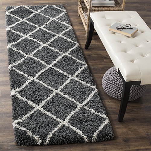 SAFAVIEH Hudson Shag Collection Runner Rug - 2'3" x 8', Dark Grey & Ivory, Modern Trellis Design, Non-Shedding & Easy Care, 2-inch Thick Ideal for High Traffic Areas in Living Room, Bedroom (SGH281G)