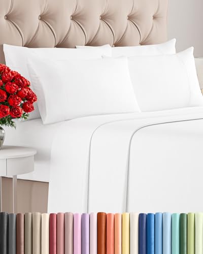 Cal King 6 Piece Sheet Set - Comfy Breathable & Cooling - Ultra-Soft Hotel Luxury Bedding Set with 8-16 Inch Deep Pockets - 1 Flat & 1 Fitted Sheet & 4 Pillowcases - Wrinkle Free & Easy Care - White