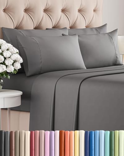 CGK Linens Cal King 6 Piece Sheet Set - Cooling Sheets for Hot Sleepers - Hotel Luxury Bedding Set with 8-16 Inch Deep Pockets - 1 Flat & 1 Fitted & 4 Pillowcases - Soft and Wrinkle Free - Dark Grey