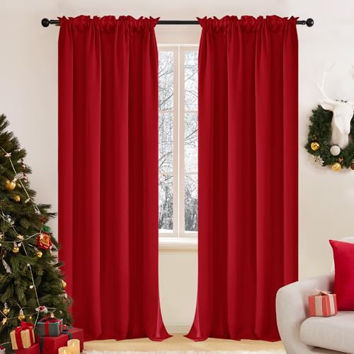 Deconovo Blackout Curtains, Thermal Insulated Rod Pocket Window Drapes, Noise Reducing, Oeko-TEX Certified, Room Darkening Curtains for Bedroom/Living Room, 2 Panels, Red, 52W x 84L