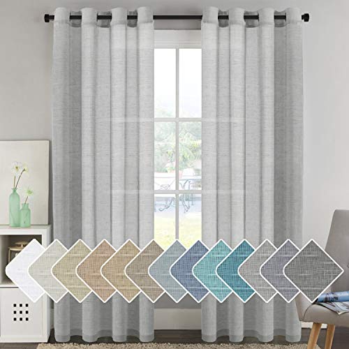 H.VERSAILTEX Linen Curtains Flax Linen Blended Curtain Panels for Living Room/Bedroom Semi Sheer Privacy Curtains 96 inch Length 2 Panels Set Nickel Grommet Window Drapes, Grey