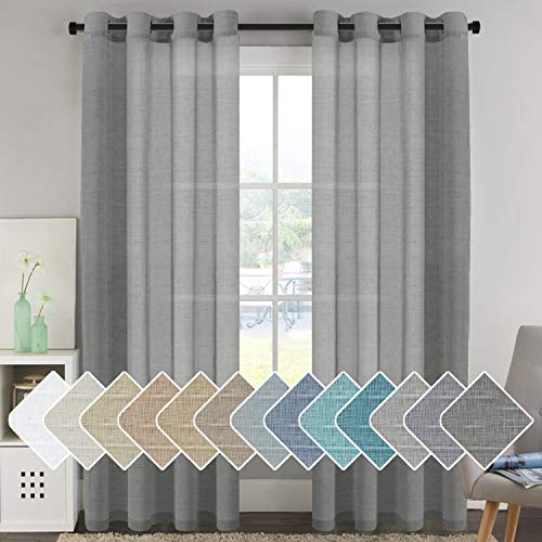 H.VERSAILTEX Natural Linen Blended Window Curtain Panels - Light Filtering Linen Semi Sheer Curtains Grey Nickel Grommet for Bedroom/Living Room (Set of 2, 52" W x 96" L - Charcoal Grey)