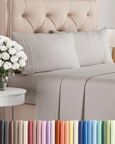 Cal King Size 4 Piece Sheet Set - Comfy Breathable & Cooling Bed Sheets Set - Hotel Luxury Bedding for Women, Men, Kids, Teens, Boys & Girls - Deep Pockets, Soft, Wrinkle Free - Oeko-Tex - Light Grey