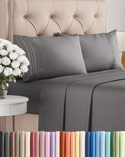 King Size 4 Piece Sheet Set - Comfy Breathable & Cooling Bed Sheets Set - Hotel Luxury Bedding for Women, Men, Kids, Teens, Boys & Girls - Deep Pockets, Ultra-Soft, Wrinkle Free - Oeko-Tex - Dark Grey