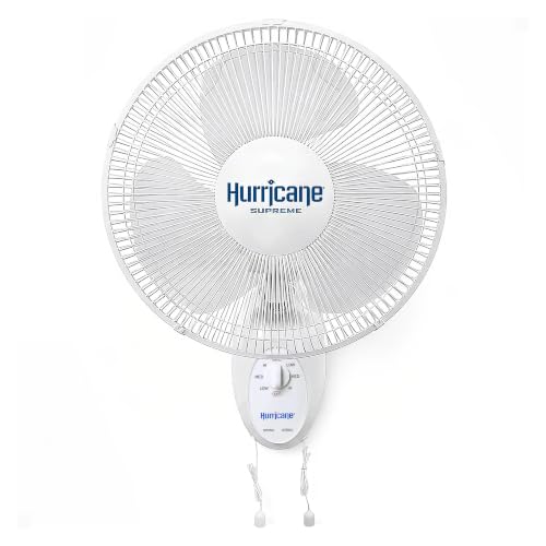 Hurricane Supreme 12 Portable Oscillating Wall Mount Fan, Space Saving, Powerful, and Quiet 3 Speed Airflow, Adjustable Tilt for Home and Workshop