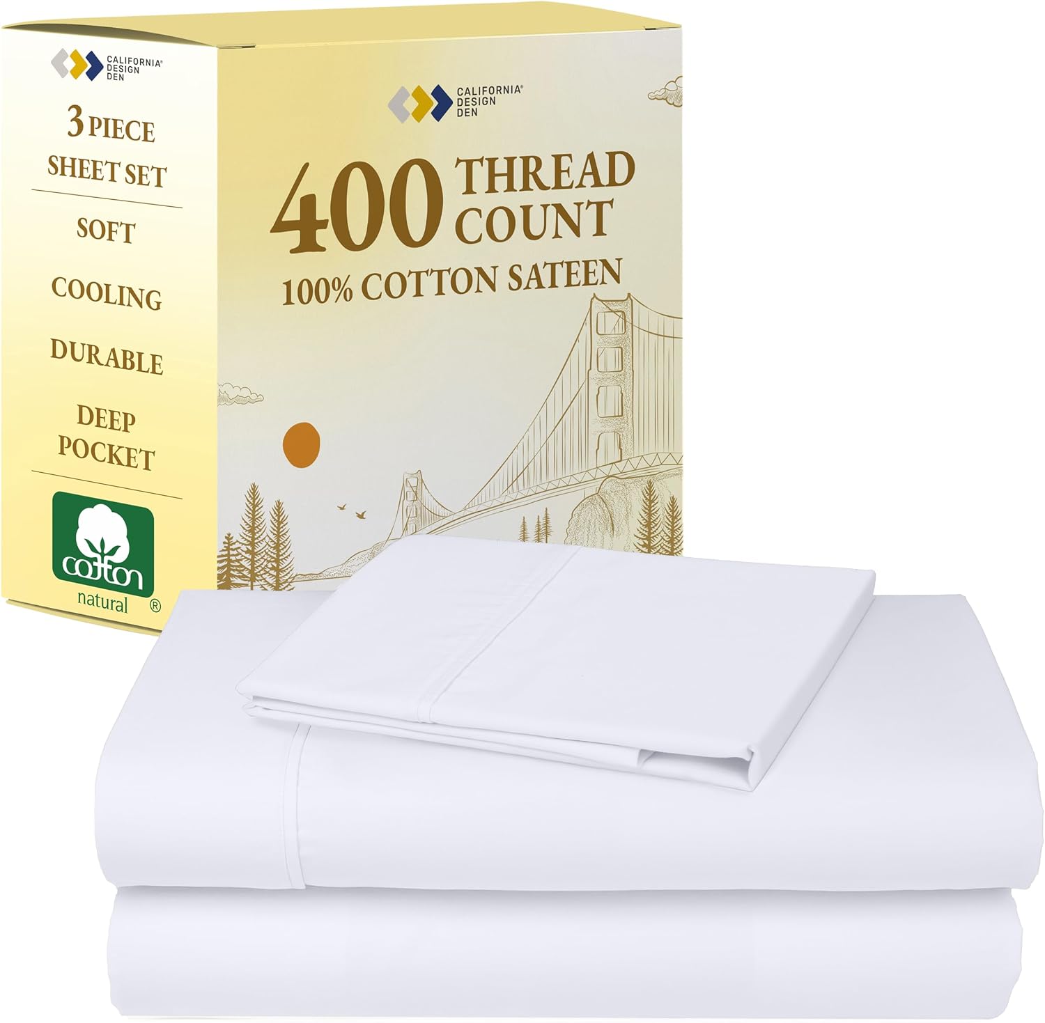 California Design Den Twin XL Sheets Set - White