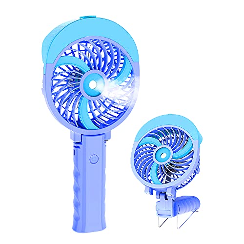 HandFan Portable Misting Fan with 55ml Water Tank, Rechargeable Handheld Personal Mister Fan, Battery Operated Water Spray Mist Fan, 180Foldable, for Travel, Beach, Outdoors, Makeup(Blue Black)