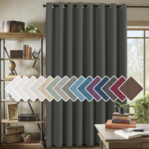 H.VERSAILTEX Room Darkening Linen Curtain Panels for Bedroom/Living Room Extra Wide Blackout Curtains 100x96 Inches for Patio Glass Door Primitive Textured Linen Burlap Fabric, Heather Charcoal Gray