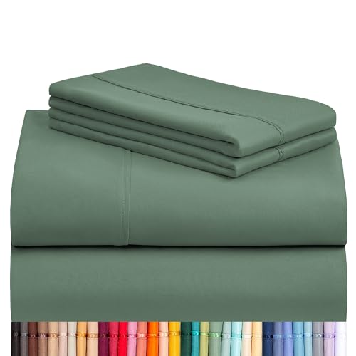 LuxClub 4 PC California King Sheet Set, Breathable Luxury Bed Sheets, Deep Pockets Wrinkle Free Cooling Sheets Machine Washable Hotel Bedding Silky Soft - Tree Moss Green Cal King
