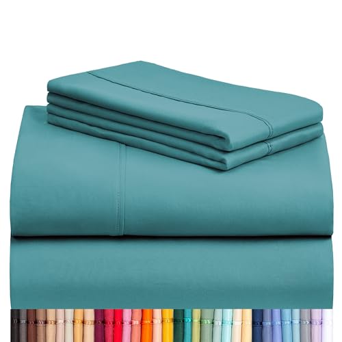 LuxClub 4 PC California King Sheet Set, Breathable Luxury Bed Sheets, Deep Pockets Wrinkle Free Cooling Sheets Machine Washable Hotel Bedding Silky Soft - Teal Cal King