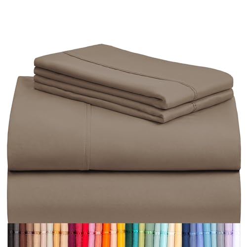 LuxClub 4 PC California King Sheet Set, Breathable Luxury Bed Sheets, Deep Pockets Wrinkle Free Cooling Sheets Machine Washable Hotel Bedding Silky Soft - Dark Khaki Cal King