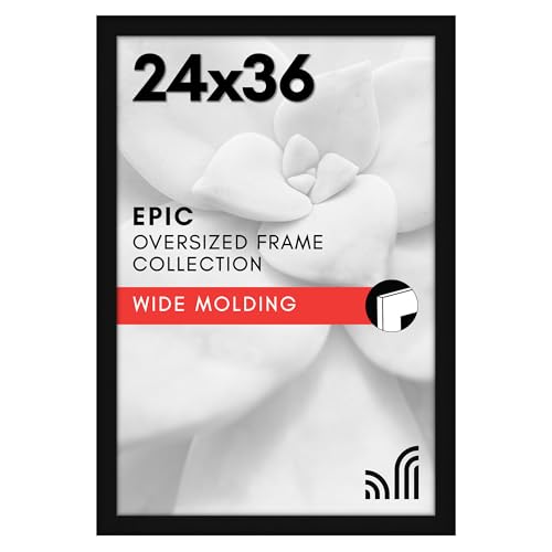 Americanflat 24x36 Poster Frame with Polished Plexiglass - Black Picture Frame - Wide Photo Frames Made of Engineered Wood for Vertical or Horizontal Wall Display - Epic Collection - Black