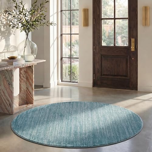 SAFAVIEH Vision Collection Area Rug - 5' Round, Aqua, Modern Ombre Design, Non-Shedding & Easy to Clean, Ideal for Living Room, Bedroom, Dining Space (VSN606B)
