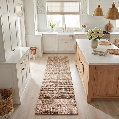 SAFAVIEH Natural Fiber Collection Runner Rug - 2'6" x 16', Natural & Ivory, Handmade Jute, Farmhouse Style, Chunky Textured Thick Pile (NF447N)