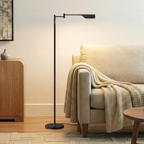 Brightech Leaf Pharmacy LED Reading Lamp, Dimmable Floor Lamp with Easy Rotation Over Chair or Desk for Living Rooms & Offices, Adjustable Standing Lamp - Jet Black