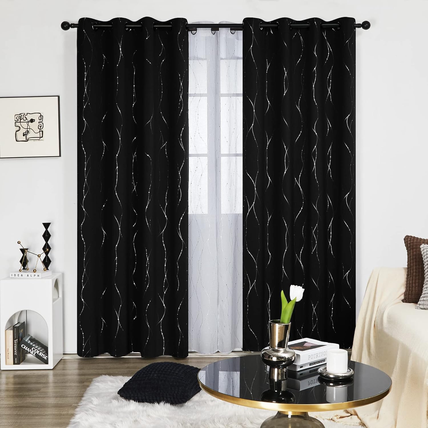 Deconovo Blackout Curtains 84" Black/Silver
