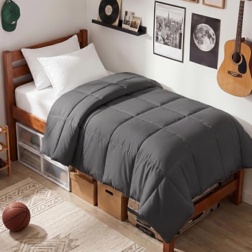 EASELAND Twin Size Down Alternative Comforter (Dark Grey)