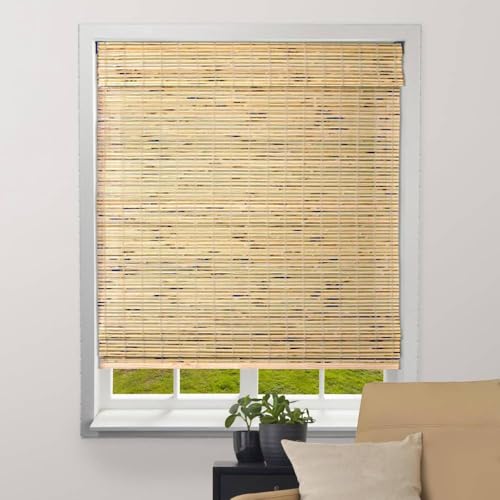 ARLO BLINDS Sheer Bamboo Roman Shades with Valance - Petite Rustique, 45" W x 60" H - Light Filtering Cordless Blinds for Interior Windows - Real Natural Bamboo Material - Mounting Hardware Included