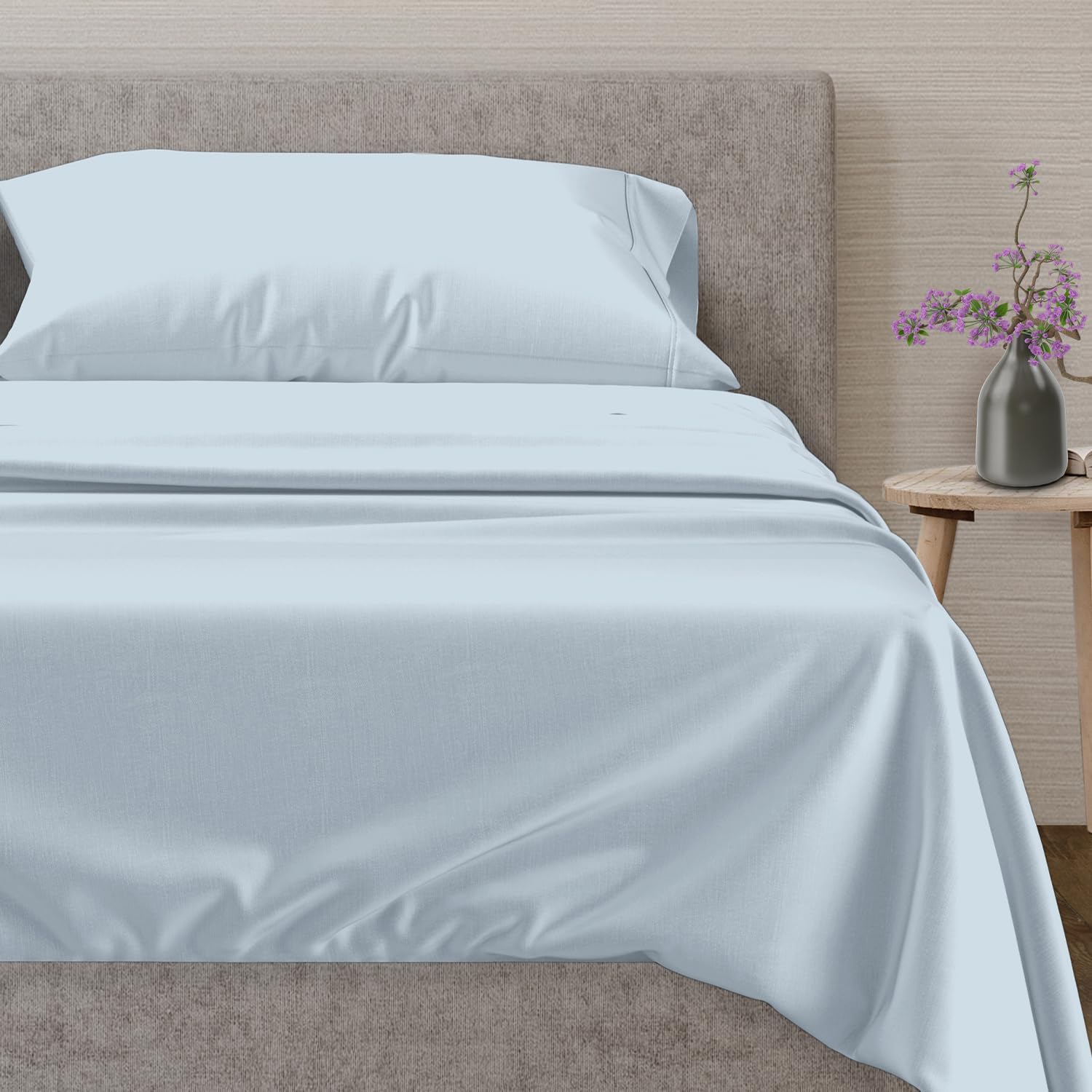 Mayfair Linen 100% Egyptian Cotton Sheets Twin XL Size Bed Set - 3 PC Luxury 600 Thread Count Twin XL Sheets Set Egyptian Cotton (Light Blue), Cooling, 16" Deep Pocket Sateen Bedsheet for Dorm Room