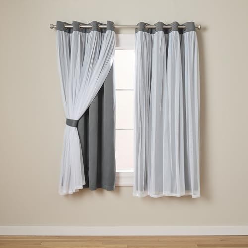 TOWN & COUNTRY LUXE Talia Double Layer Indoor Curtains, Sheer and Room Darkening Blackout, Grommet Top, Energy Efficient, 2-Pack Set, 52"W x 63"L, Black Pearl 2 Count
