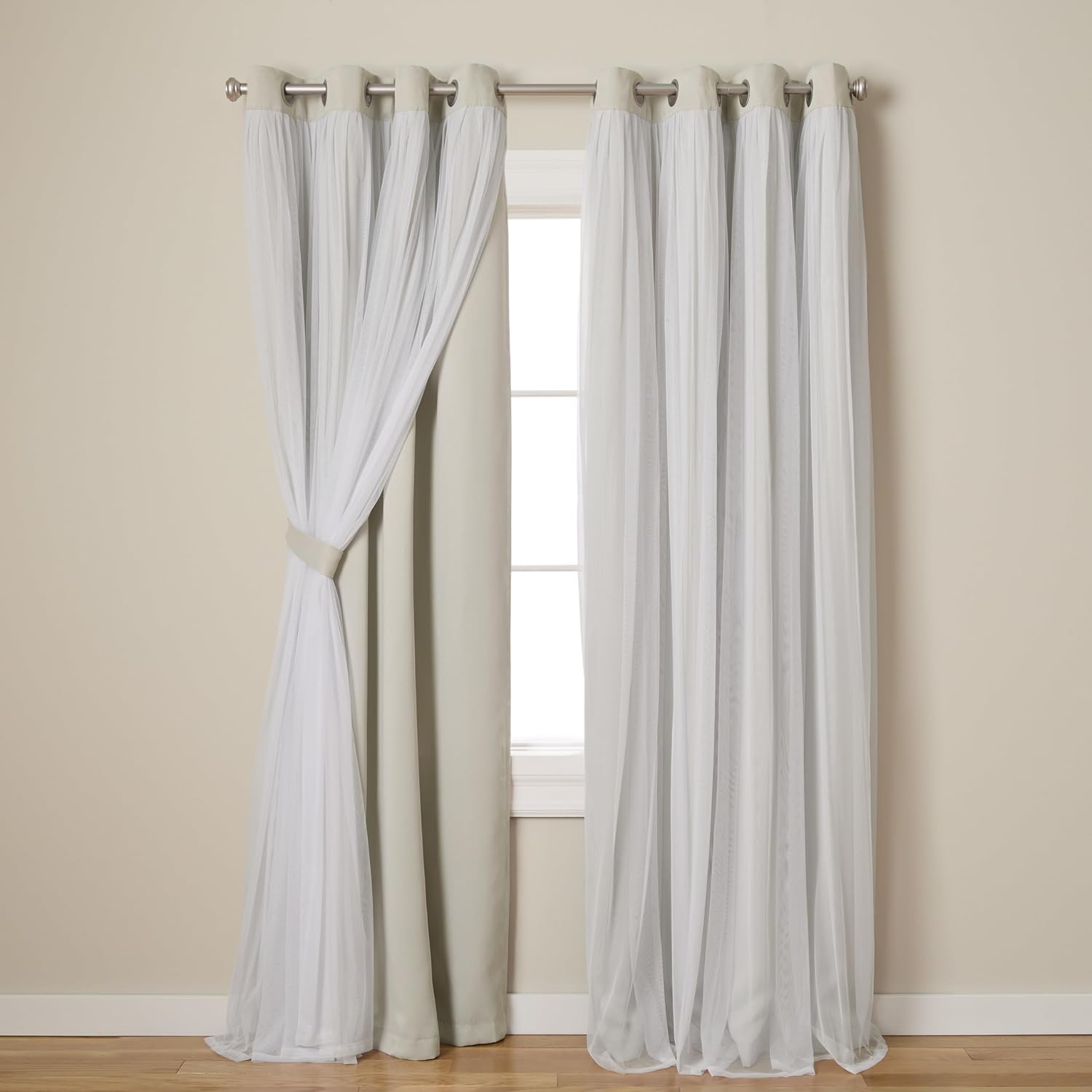 TOWN & COUNTRY LUXE Talia Double Layer Indoor Curtains, Sheer and Room Darkening Blackout, Grommet Top, Energy Efficient, 2-Pack Set, 52"W x 108"L (Pack of 2), Cloud Grey 2 Count