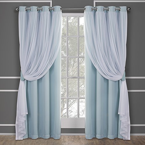 TOWN & COUNTRY LUXE Talia Double Layer Indoor Curtains, Sheer and Room Darkening Blackout, Grommet Top, Energy Efficient, 2-Pack Set, 52"x96", Aqua
