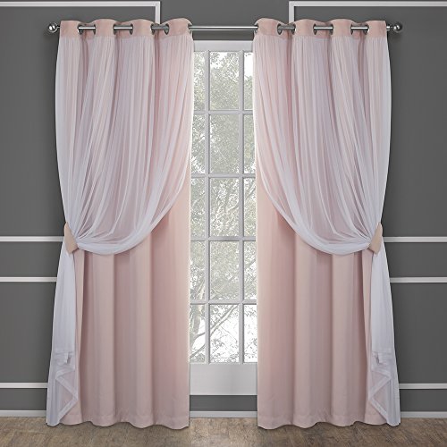 TOWN & COUNTRY LUXE Talia Double Layer Indoor Curtains, Sheer and Room Darkening Blackout, Grommet Top, Energy Efficient, 2-Pack Set, 52"W x 108"L (Pack of 2), Rose Blush 2 Count