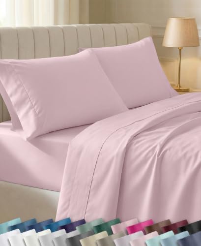 California Design Den Soft Twin Sheets Set - 400 Thread Count Sateen, 100% Cotton Sheets, Deep Pockets, Cooling and Durable Bedding Set for Dorm Rooms & Adults - Pink