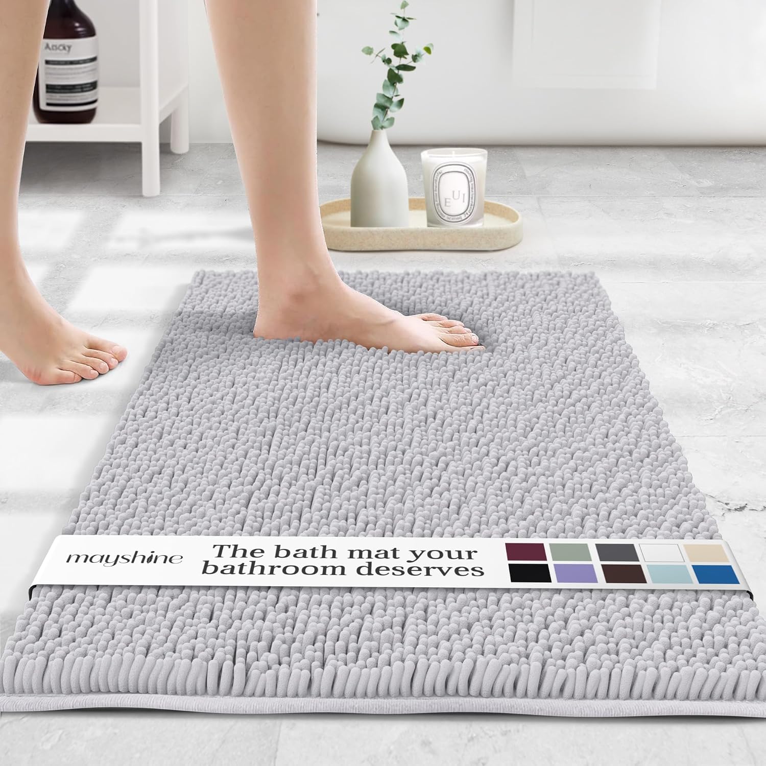 MAYSHINE Plush Shaggy Chenille Bath Mat (59"x31")