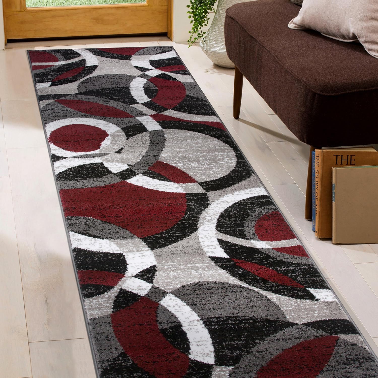 Rugshop Contemporary Abstract Circles 2' x 7'2" Red