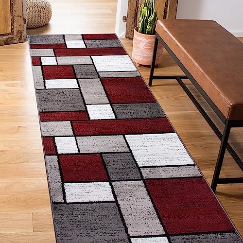 Rugshop Contemporary Modern Boxes Runner Rug 2' x 7'2" Red
