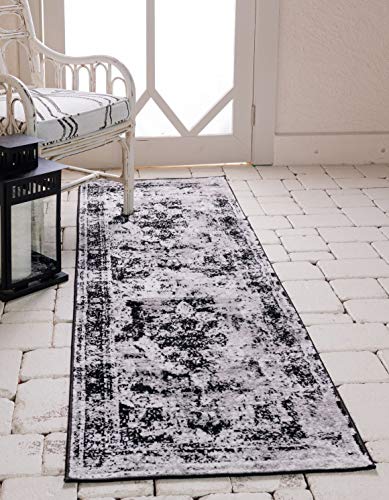 Unique Loom Sofia Collection Area Rug - Salle Garnier (3' 3" x 19' 8" Runner, Black/ Ivory)