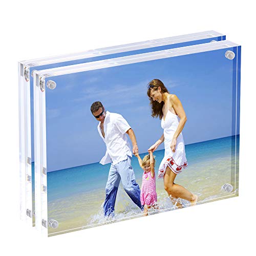 AMEITECH 5x7 Acrylic Photo Frame 2 Pack, Clear Magnetic Picture Frames, 10 + 10MM Thickness Stand in Desk or Table