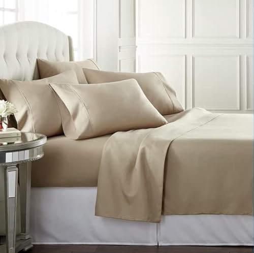 Danjor Linens Bed Sheet Set King Size for Hot Sleepers, Hotel Premium Sheets with 4 Pillowcases, Lightweight Brushed Microfiber Deep Pockets, Breathable Cooling 6 Piece Bedding Sets, Taupe