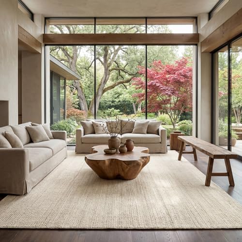 nuLOOM 4x6 Rigo Jute Hand Woven Area Rug, Off White, Solid Farmhouse Design, Natural Fiber, For Bedroom, Living Room, Dining Room, Hallway, Office, Kitchen, Entryway