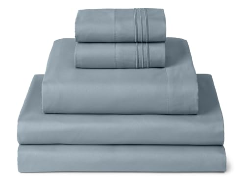 Mellanni Split King Sheets Set - 5 PC Iconic Collection Bedding - Hotel Luxury, Extra Soft, Cooling Bed Sheets - Wrinkle, Fade, Stain Resistant (Split King, Spa Blue)