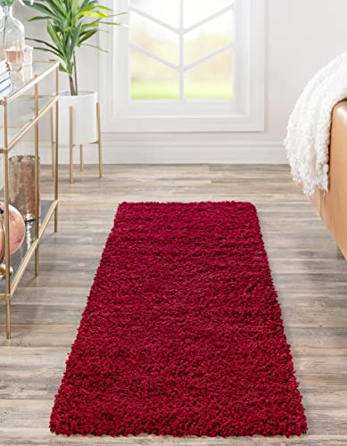 Unique Loom Solid Shag Collection Area Rug (2' 6" x 19' 8" Runner, Cherry Red)