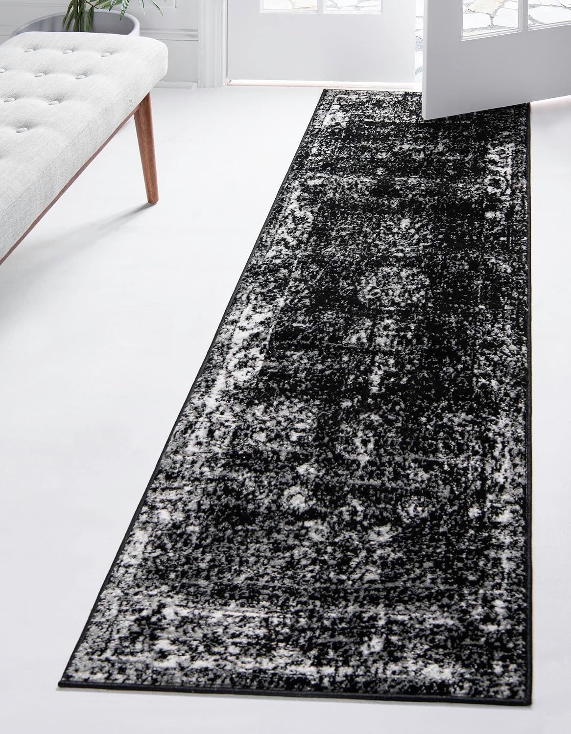 Unique Loom Sofia Collection Area Rug - Casino (3' 3" x 19' 8" Runner, Black/ Ivory)