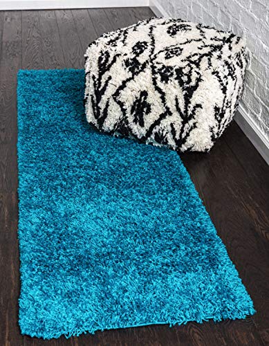 Unique Loom Solid Shag Collection Area Rug (2' 6" x 13' 1" Runner, Turquoise)
