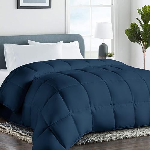 COHOME Quilted Queen Size Comforter - All-Season Down Alternative Duvet Insert - Luxury Hotel Soft Breathable Navy Blue Comforter with Anti-Clump Tech & 8 Tabs - Reversible (88"x88")
