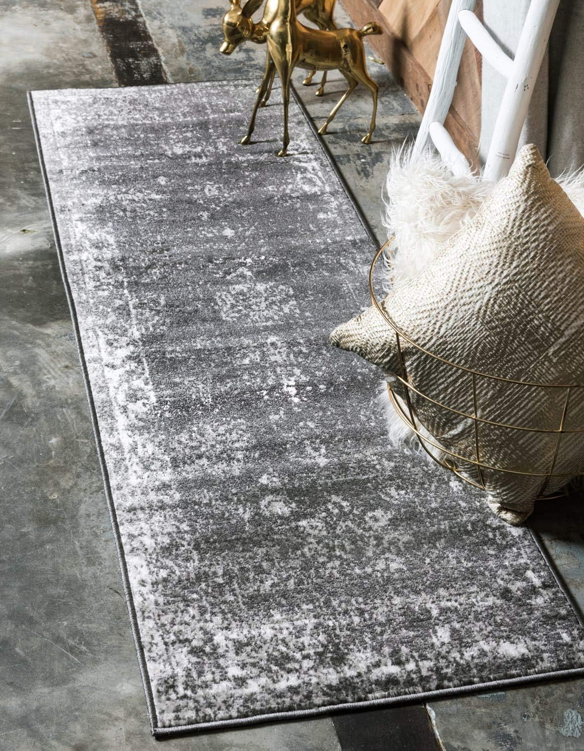 Unique Loom Sofia Collection Area Rug - Casino (3' 3" x 19' 8" Runner, Dark Gray/ Ivory)