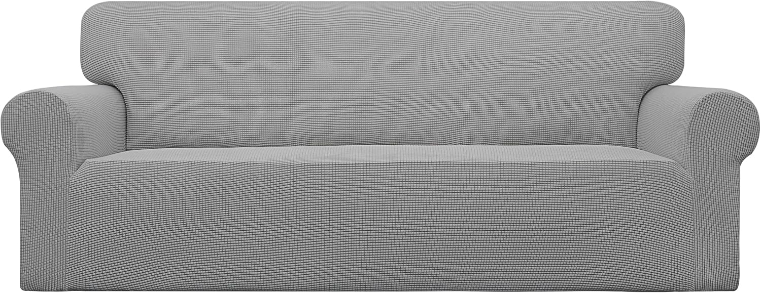 Easy-Going Stretch Sofa Slipcover 1-Piece Sofa Cover Furniture Protector Couch Soft with Elastic Bottom for Kids, Polyester Spandex Jacquard Fabric Small Checks (Sofa, Light Gray)