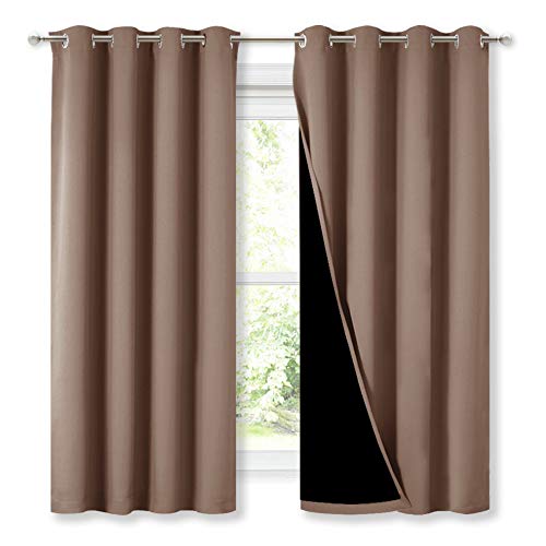 NICETOWN Total Blackout Panels for Nursery, Super Soft, Heavy Duty and Thick Window Treatment Curtains 63 inches Long with Black Lined for Basement, (1 Pair, Cappuccino, 52 inches Wide Each Panel)