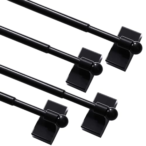 Turquoize 4 Pack Magnetic Curtain Rods for Metal Doors 1/2" Multi-Use Versatile Adjustable Appliance Magnetic Rod Extends from 16 inch to 28 inch Magnetic Cafe Curtain Rod, Black,4 Pack