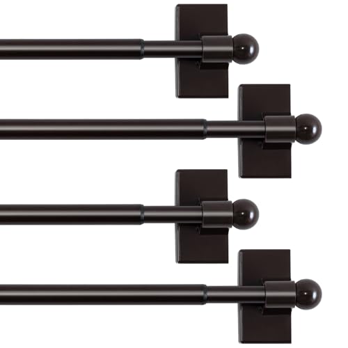 H.VERSAILTEX 4 Pack Magnetic Curtain Rods for Metal Doors, 16 to 28 Inch, 1/2 Inch Diameter, Multi-Use Adjustable Appliances for French Doors Magnetic Cafe Curtain Rod(Cocoa)