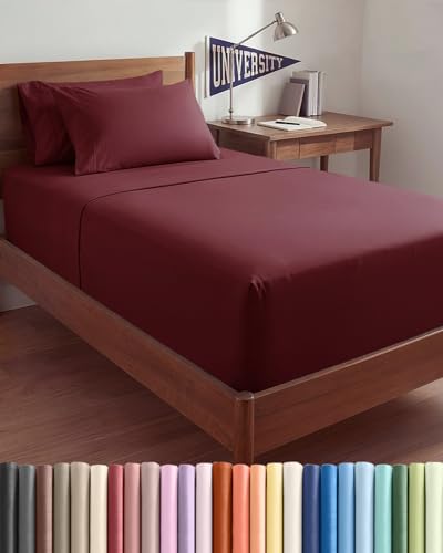 Extra Deep Twin XL Sheet Set - 4 Piece Breathable & Cooling Sheets - Hotel Luxury Bed Sheets Set - Easy & Secure Fit - Soft, Wrinkle Free & Comfy Sheets Set - Burgundy Sheet Set w/Extra Deep Pockets