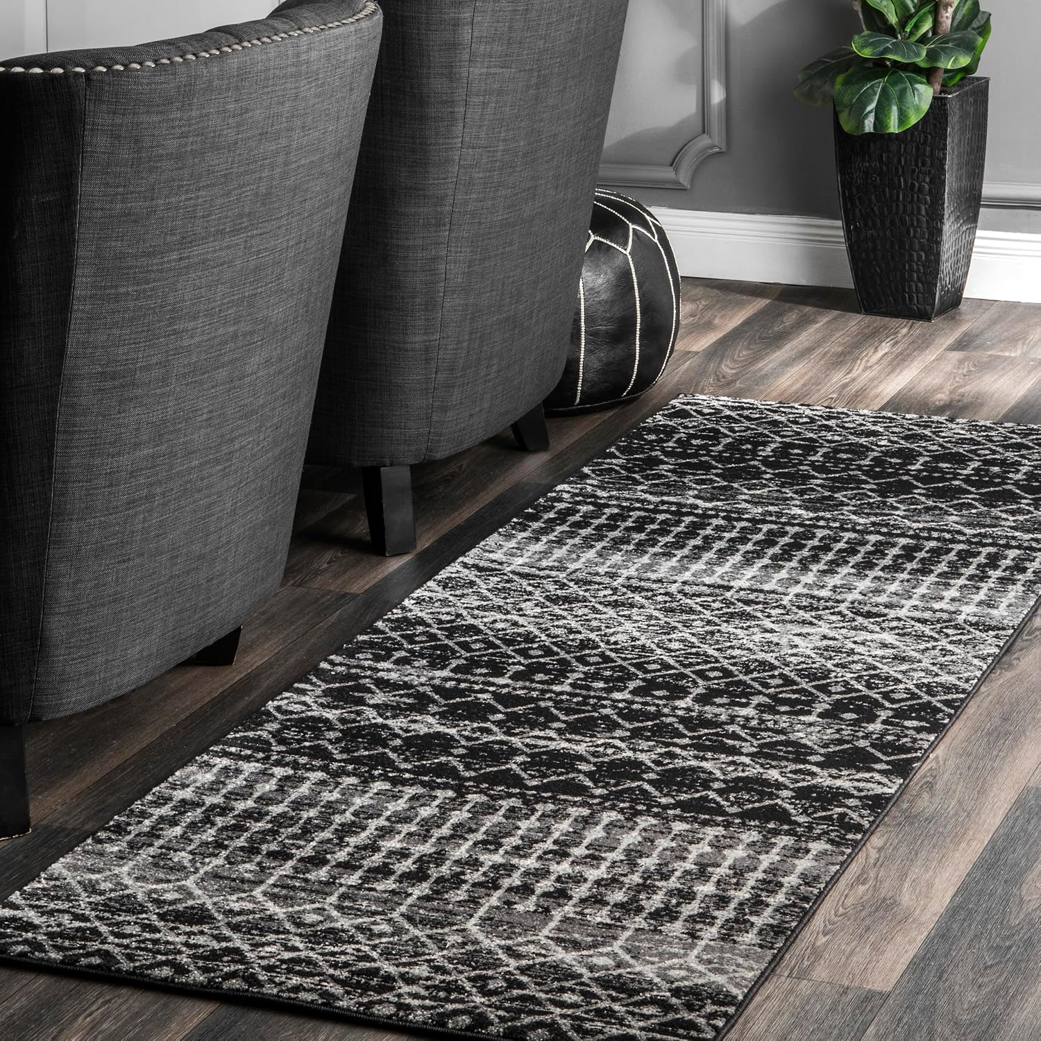 nuLOOM 2x8 Moroccan Blythe Area Rug, Black, Faded Bohemian Design, Stain Resistant, For Bedroom, Dining Room, Living Room, Hallway, Office, Kitchen, Entryway