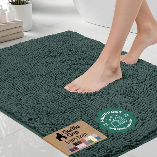 GORILLA GRIP Bath Rug Mat 60x24, Thick Soft Absorbent Chenille, Quick Dry Microfiber Mats, Rubber Backing Washable Shower Floor Rugs, Bathmat Runner, US Designed Bathroom Home Decor Accessories Hunter