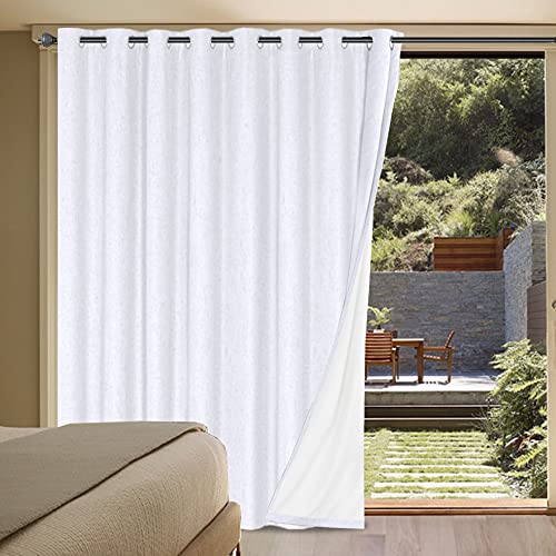 H.VERSAILTEX White Linen Blackout Curtains Durable Thick Textured Linen Look 100% Blackout Patio Door Curtain Anti Rust Grommet Extra Wide Sliding Door Curtain Panel, W100 x L96 inch- Bright White