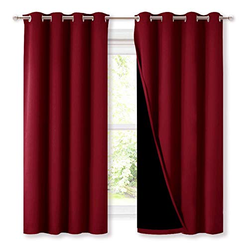 NICETOWN Cold Blocking Curtains, 100% Blackout Curtain Panels, Thermal Insulated Curtains, Noise Reducing Drapes for Window Decor (Set of 2, Burgundy Red, 52 inches Wide by 63 inches Long)